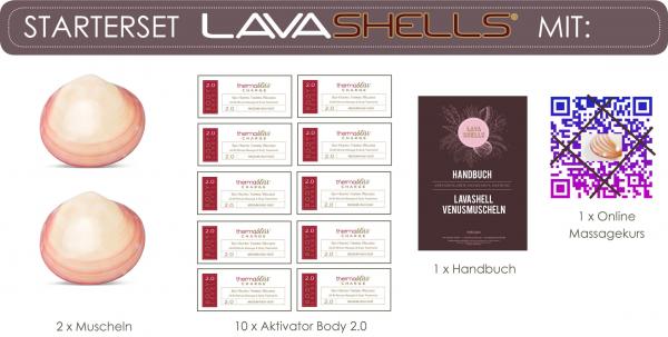 Lava Shell Natur Muschel Starter Set mit Aktivator Body 2.0 - starke Hitze (Ganzkörper & Rückenmassagen)